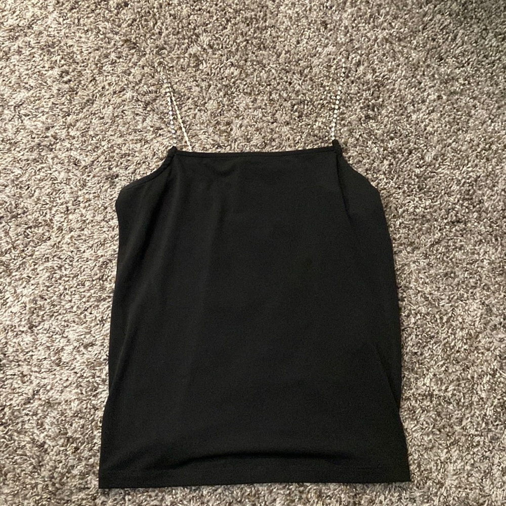 Black Tank Top with Jeweled Straps